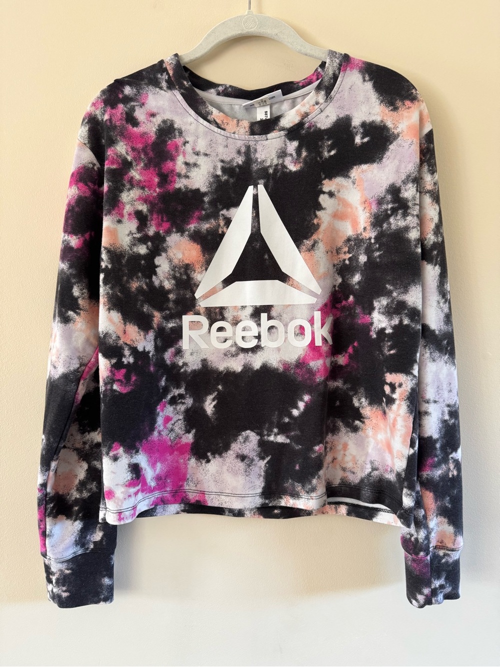 Reebok Tie-Dye Crewneck Sweater - Black, Pink & Cream